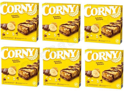 6 x CORNY CHOCOLATE & BANANA Healthy Energy Breakfast Cereal Bar Boxes 150g