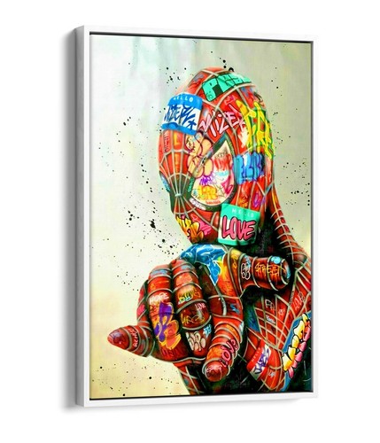 GRAFFITI SPIDERMAN - IMPRESIÓN DE ARTE DE PARED DE LIENZO ENMARCADO EFECTO FLOTADOR/FLOTADOR PROFUNDO - ROJO - Imagen 4 de 12