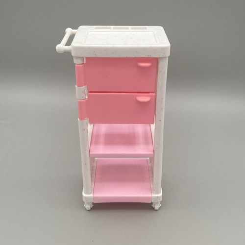 Vintage Mattel 1994 Barbie Vet Salon Rolling Cart Storage Doll House 5"