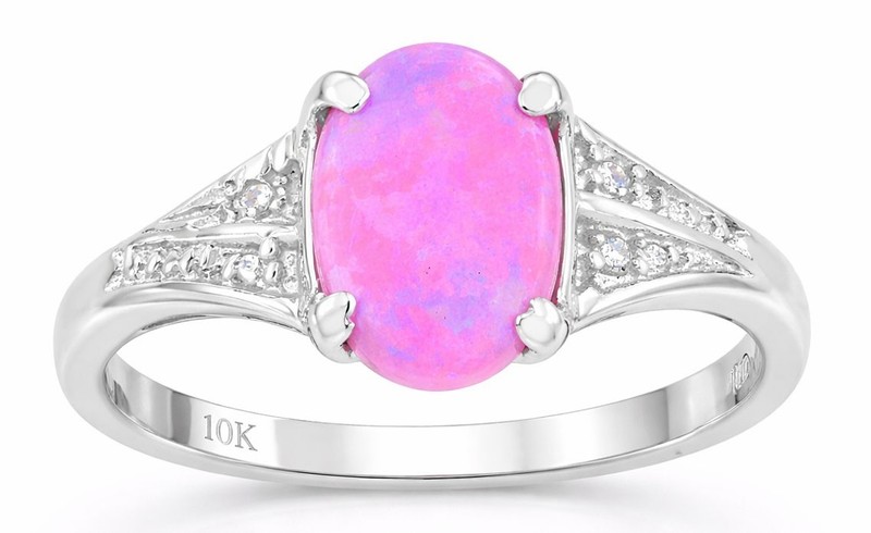 GENUINE 1.06 Cts PINK OPAL & DIAMOND RING SOLID 10K WHITE GOLD -Free Appraisal