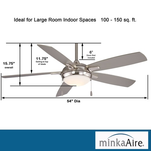 Minka Aire F534L-BN Lun-Aire LED 54" Indoor Brush Nickel Pull Chain Ceiling Fan - Picture 4 of 4