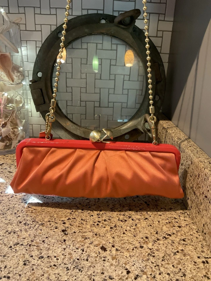 Coach Amanda Darcy Kisslock Chain Satin Clutch 13598 Coral - Image 3 of 4