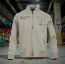 Texas Rangers Baseball Team Embroidered Badge Taupe Color Mens Jacket Size XL
