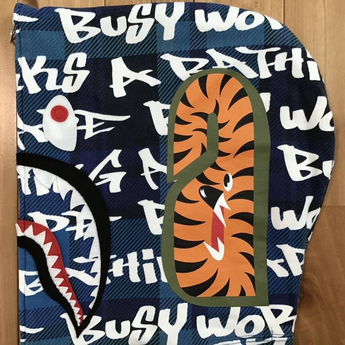 BAPE GRAFFITI CHECK Shark Full Zip Hoodie Blue A Bathing Ape Size