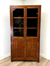 DISPLAY CABINET Tall Mahogany Glass Door Adjustable Shelf Cupboard FREE DELIVERY