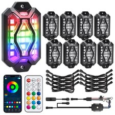 Five-Sided RGB Rock Lights - 8 Pods Multicolor Glow App/Remote Control, Music...