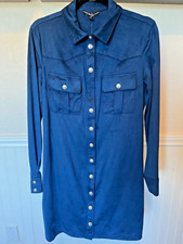 Guess Navy Blue Long Button-Up Dress with Silver "G" buttons, Medium, BRAND NEW!