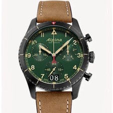 Swiss Made Alpina Pilot Chronograph Big Date Green Dial Mens Watch AL-372GR4S26