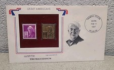 Thomas Edison 22K Gold Replica Stamp w 1947 US Stamp Letter