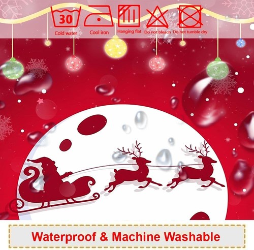 Christmas Red Shower Curtain 72x72 Inch Holiday Xmas Bokeh White 12 Hooks - Picture 5 of 8