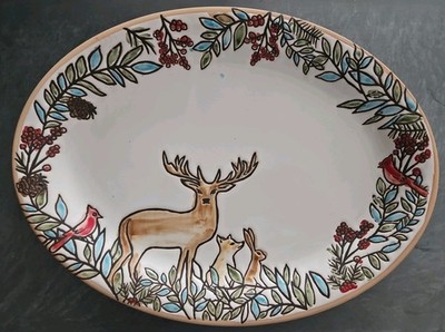 BNWT: Sullivangift Deer And Wildlife Oval 13.75'' Platter Christmas Entertaining