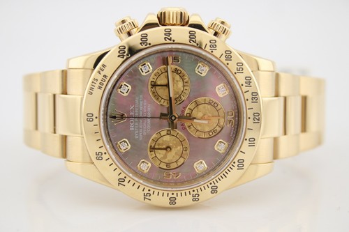 Rolex 2015 Daytona 18k Yellow Gold Tahitian MOP Diamond Dial 40mm Watch 116508