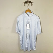 Collars & Co Large Blue White Check Short Sleeve Button Down Dress Shirt NWT