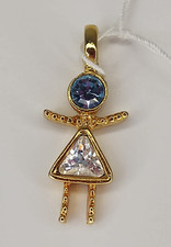 March Aquamarine Birthstone Girl Gemstone Pendant Gold Tone Cubic Zirconia 1.25"