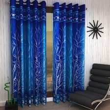 New 2 Piece Tree Panel Eyelet Door Window Curtains Set 46" X 60" - 5 Feet - Blue