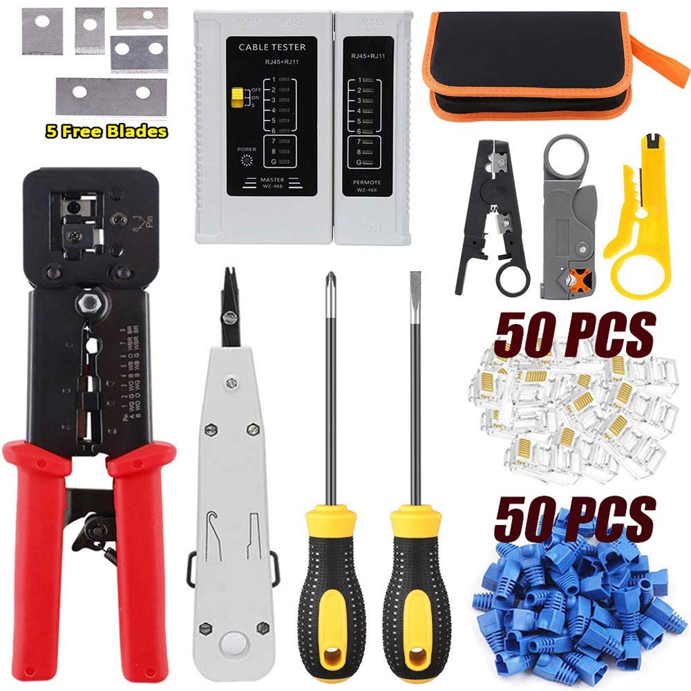 LEATBUY RJ45 Crimp Tool Set for Crimper Kit CAT5/CAT6 Ethernet Crimping Tool ...