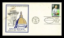 FOOTBALL KNUTE ROCKNE & THE 4 HORSEMEN OF NOTRE DAME 1988 legend CACHET FDC unad