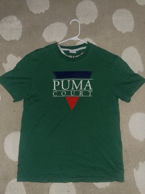 PUMA Graphic Tee Shirt Black, White, Red, Green Tennis Club Court Design, Size M