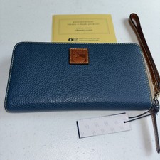 Dooney  Bourke Pebble Grain Large Zip Around Wristlet Wallet Clutch Azure