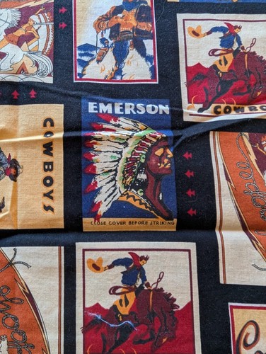 1 Yd x 40" Fabric COWBOYS NATIVE AMERICAN INDIANS Matchbook Covers - Picture 2 of 2