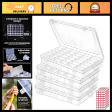 4-Pack Clear Plastic Organizer Box with 36 Grids, Adjustable Dividers  Labels -