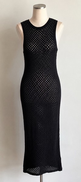 Monkl Ladies Dress Sz M Medium Black Open Knit Sleeveless Tank Maxi Beach Summer