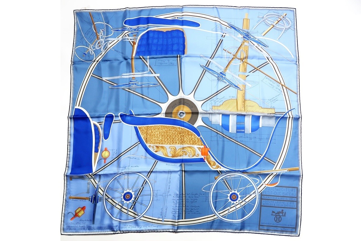 Hermes Petit-Duc Bateau 90cm 100% Silk Scarf Projet De Voiture Carre