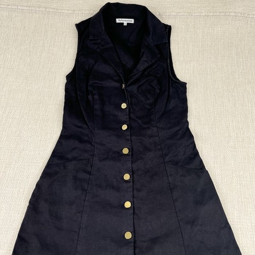 Reformation Greene Linen Dress Maxi Womens Size 2 Black (READ) Classic Party - Picture 3 of 14