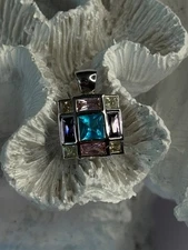Fas 925 Sterling Silver Multi Color Tourmaline Pendant Length 0.90 Inch