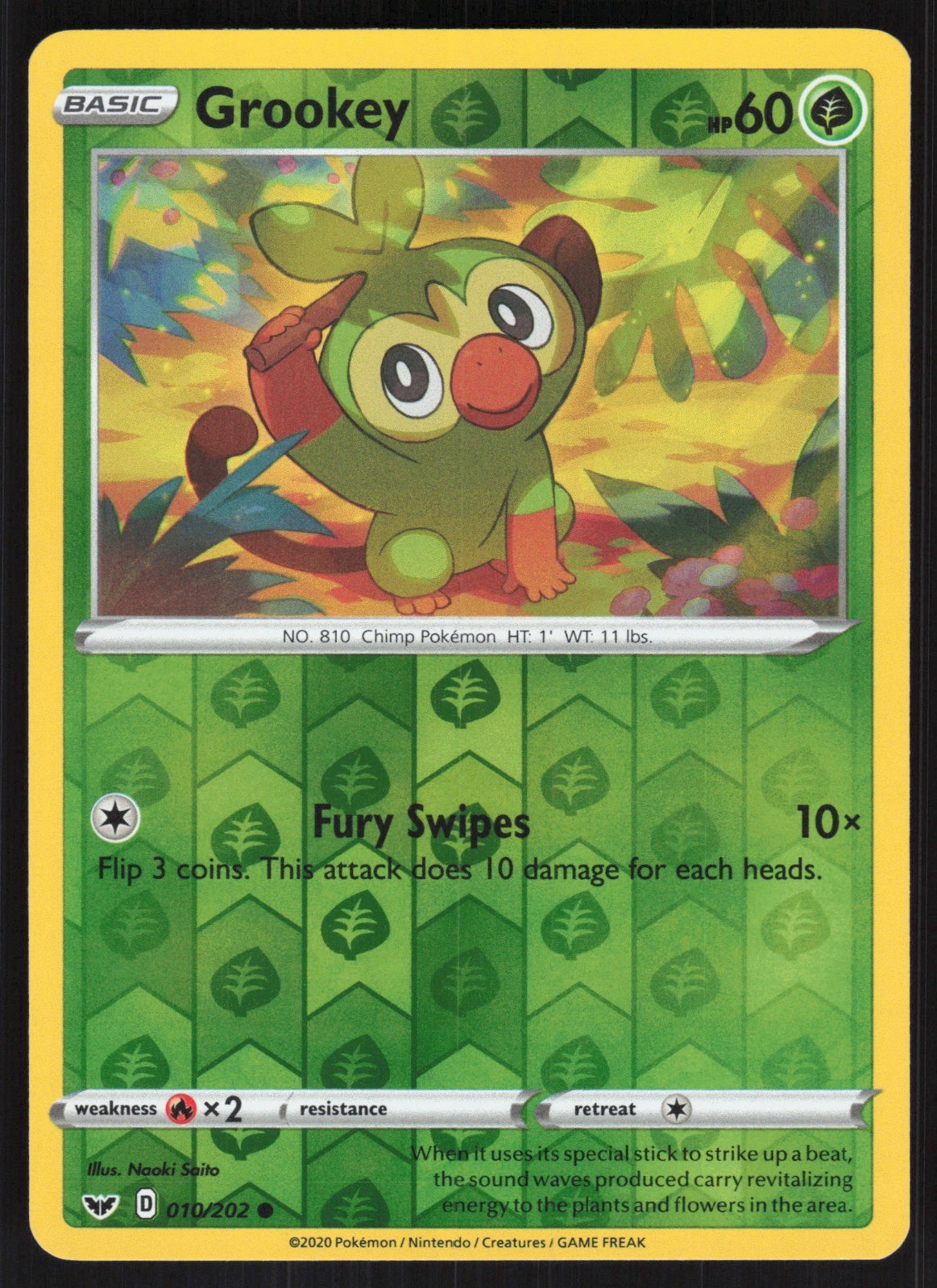 Grookey (010) Reverse Holo 010/202 NM SWSH01: Sword & Shield Base Set Pokemon Ca