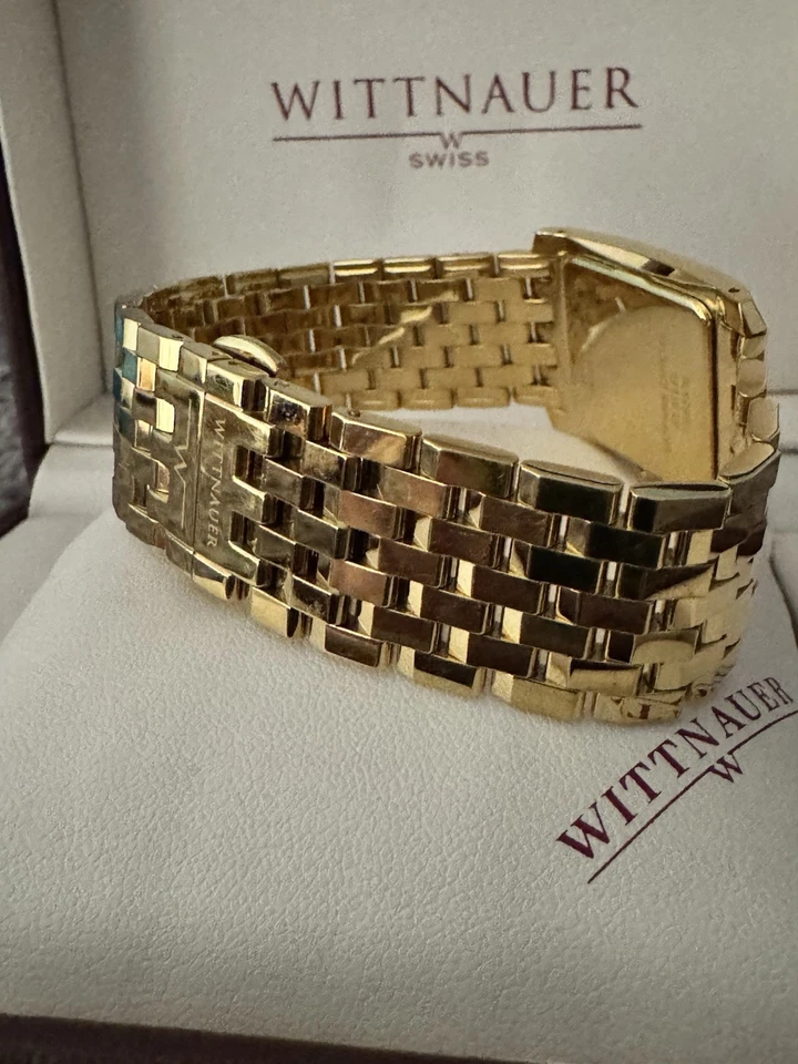 11D03 ВИНТАЖНЫЙ WITTNAUER ШВЕЙЦАРСКИЙ ДАЙМОНД САПФИРОВОЕ СТЕКЛО ЗОЛОТЫЕ МУЖСКИЕ ЧАСЫ - Изображение 4 из 4