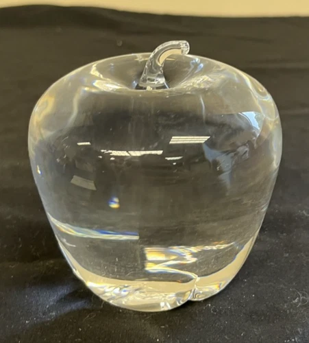 Vintage Tiffany & Co. Stamped Clear Glass Apple Paperweight Crystal Decor Fruit