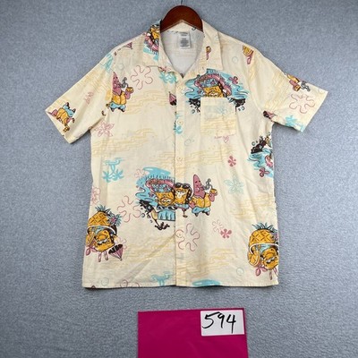 Sponge Bob Square Pants Short Sleeve Button Up Shirt Medium Graphic Print Mens