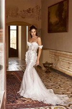 Elegant Off Shoulder Wedding Dresses White Detachable Sleeve Mermaid Bridal Gown