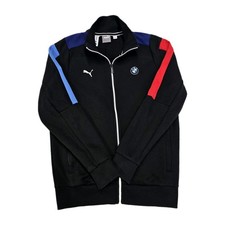 Puma BMW M Motorsport Track Jacket Small Black Red Blue Striped Full Zip Mens