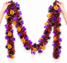 Halloween Garland Decorations, 52.5 Ft Glitter Tinsel Pumpkin Bats Spider Garlan