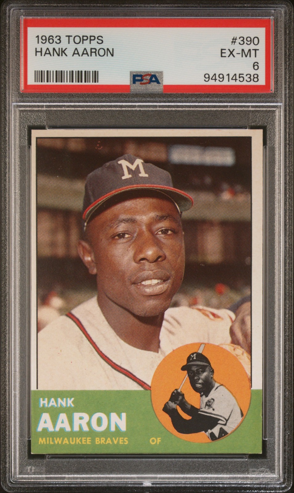 1963 Topps #390 Hank Aaron PSA 6 EX-MT New Label