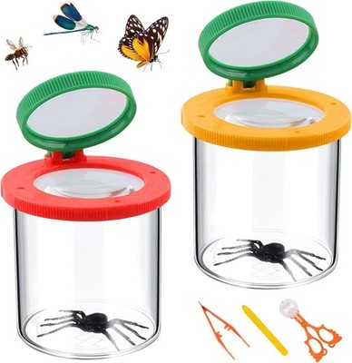 2 Stück Lupenglas Für Kinder mit Pinzette und Insektenfänger, Becherlupe Set, Be