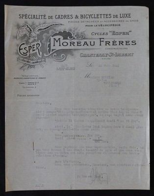Rechnung CHANTENAY Nièvre 1921 Cycle MOREAU Fahrrad Fahrrad illustrierter Kopf 66