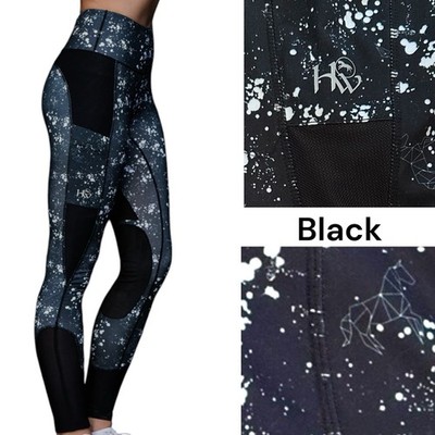 Horseware Ireland Equestrian Riding Tights*Women Sz M*Black Galaxy Print Pegasus