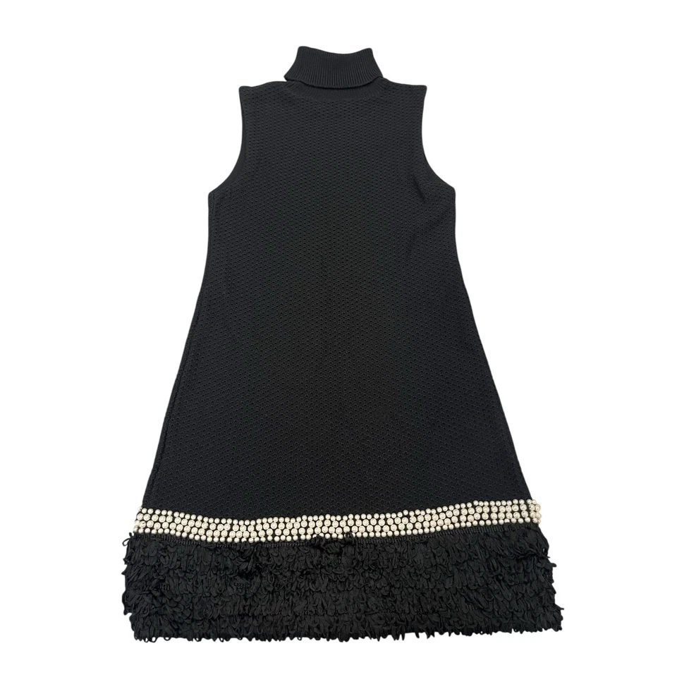 Wool Blend Knit Pearl and Ruffle Black Mini Dress Size Medium - Image 4 of 4