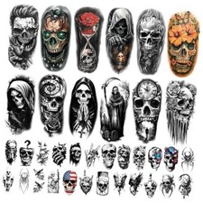 77 Sheets Skeleton Skull Temporary Tattoo for Women Men, 17 Skeleton Tattoo