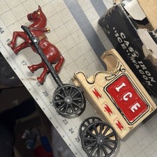 Vintage Cast Iron ICE WAGON 11"L X 6"tall With Horse And Driver Complete Replica