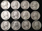 Lot Of 12 90% Silver Washington Quarters