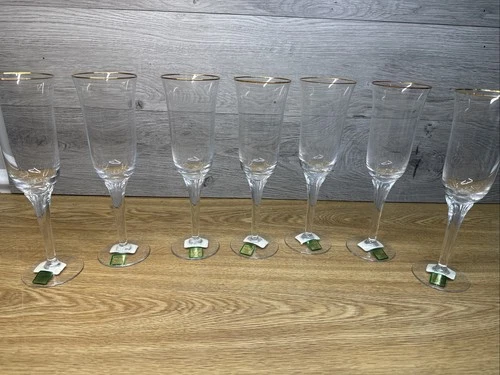 Waterford Marquis Eternity Champagne Flute Gold Rim 9” Tall 7 Oz ~set Of 7