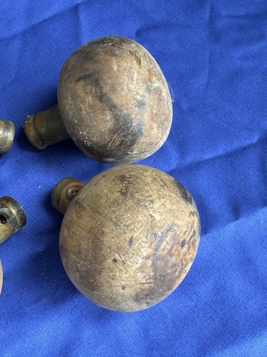 Vintage Wood Door Knobs BALL STYLE w/ Brass Shanks ~ 2 1/2" Dia, 1 5/8" Depth - Picture 3 of 9