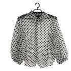 Ashley Stewart women's sheer Blouse polka Dot Gray black long sleeve size 18