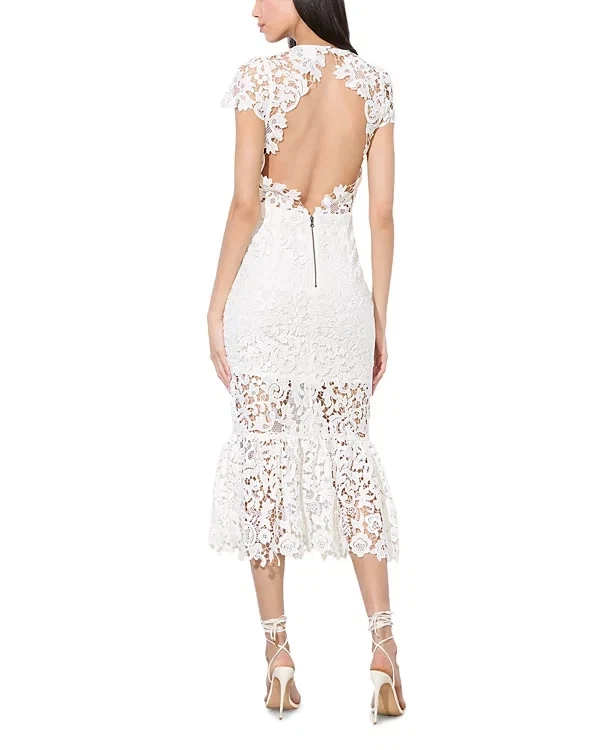 ALICE & OLIVIA (4)CLOVER OPEN BACK OFF/WHITE LACE MIDI DRESS NWT MSRP$550 - Image 3 of 4