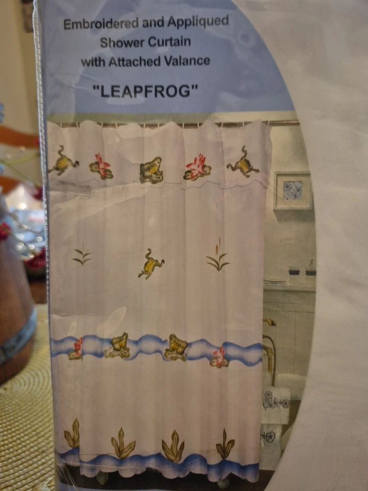 Embroidered and Appliqued 70"×72" LEAPFROG Shower Curtain w/Valance NIB - Image 2 of 4