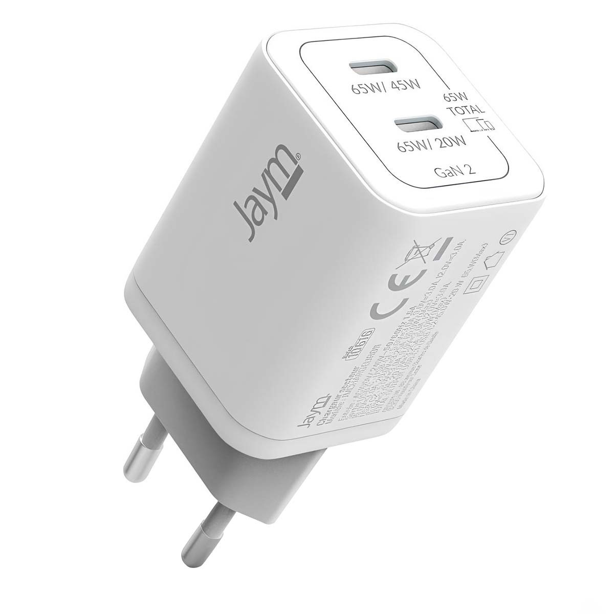 Chargeur rapide GaN 65W Jaym double USB-C pour alimenter deux appareils en même temps